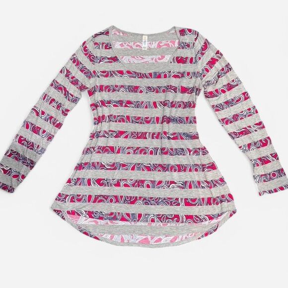 Grey Long Sleeve with Pink Paisley Stripes - Picture 1 of 7